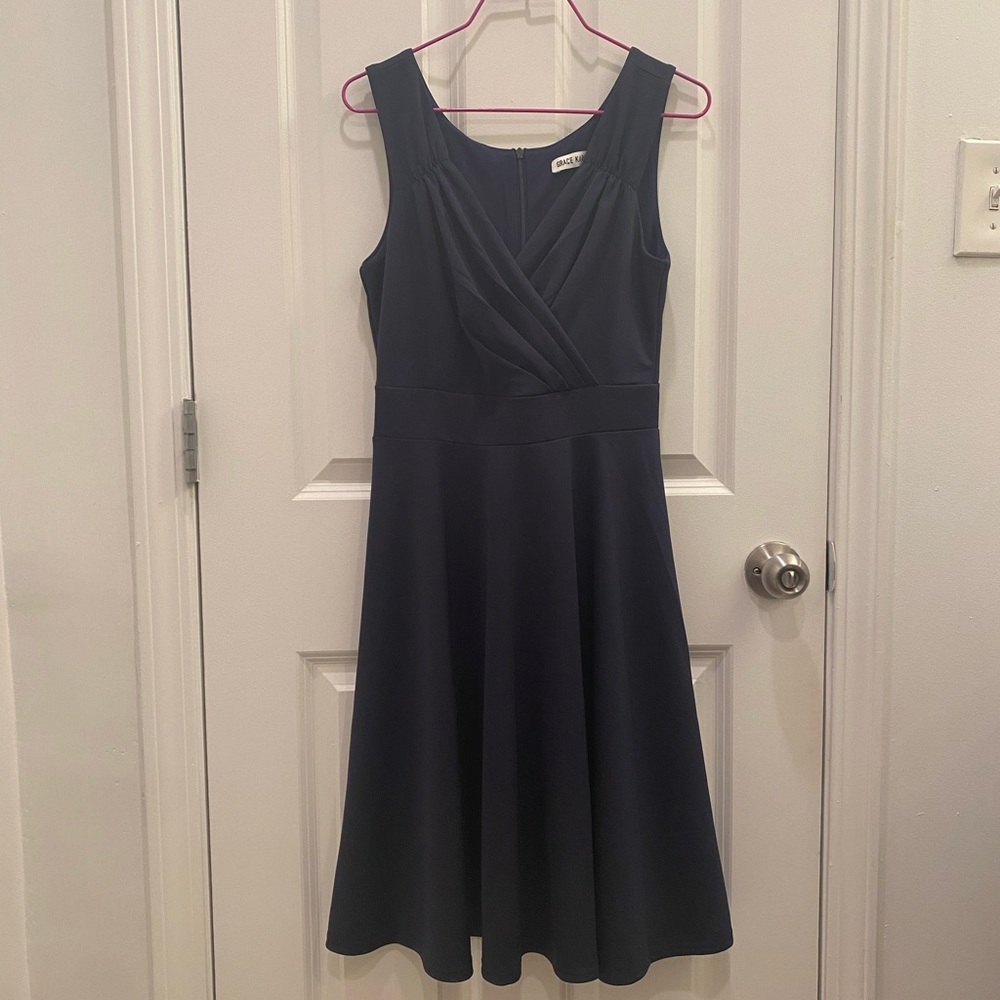 Navy Jersey A-Line Dress